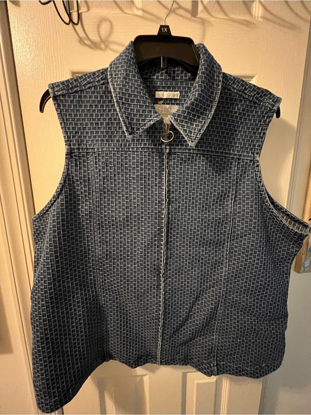 CJ Banks Sleeveless Textured Zip-Up Vest - Blue